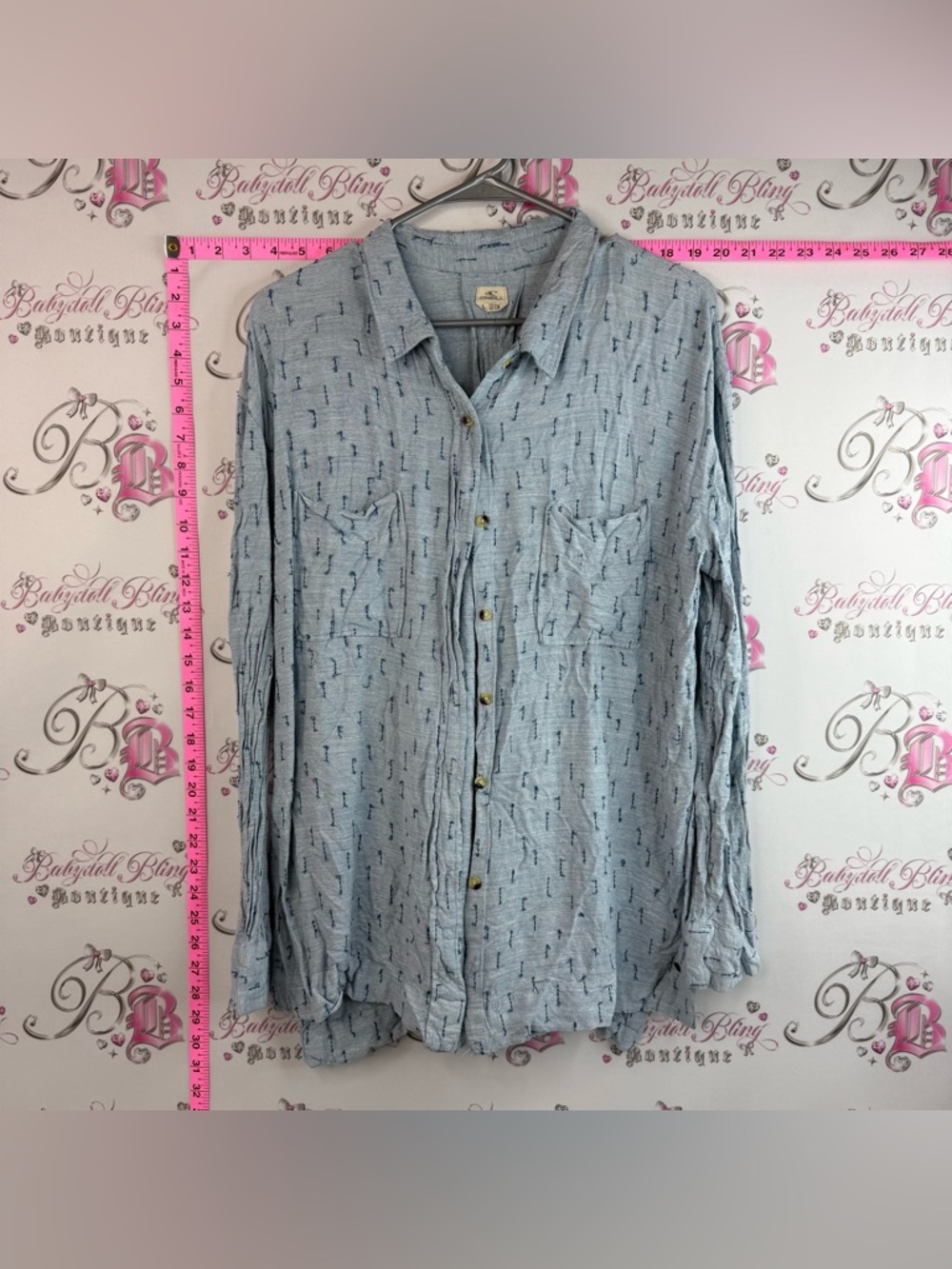 O'Neill button up Light Blue Long-Sleeve Button-Down Shirt with Navy Micro Print